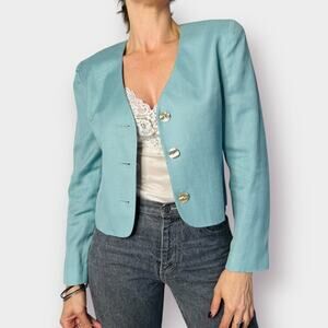 90s David Brooks Sage Blue‎ Crop Blazer Size M